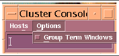 Screen showing the Cluster Console Options drop down menu.
