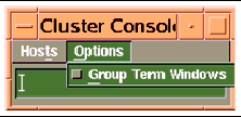 Screen showing the cluster console options drop down menu.
