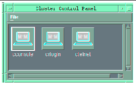 Screen shot showing the cluster control panel window.