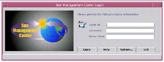 Graphic of the Sun Management Center software login window.
