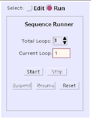 Screenshot of the SunVTS Sequence Runner dialog box.