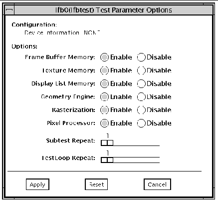 Screenshot of the ifbtest Test Parameter Options dialog box.