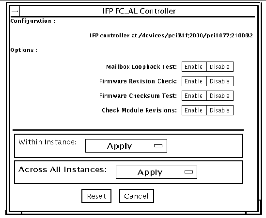 Screenshot of the ifptest Test Parameter Options dialog box.