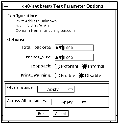 Screenshot of the netlbtest Test Parameter Options dialog box.