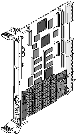 This is an illustration of a typical Netra CP2100 board that works as a system host board or satellite board.