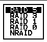 Screen capture shows RAID levels window with "RAID 5" selected.