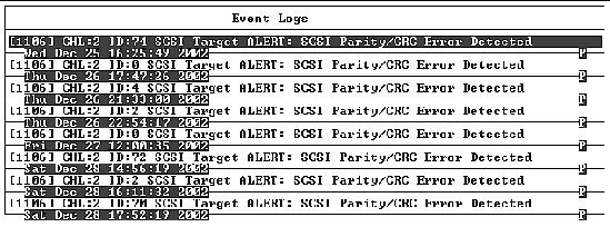 Screen capture shows the "Event Log" with a list of recent events.