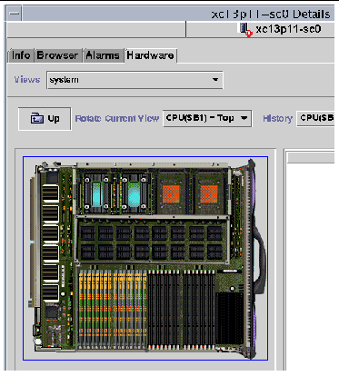 Screen capture of platform Physical View of the top of a CPU board. 