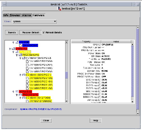 Screen capture of sample platform Logical View for the Sun Fire 15K/12K. 