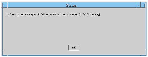 Screen capture of the Status box, displaying unsuccessful operation message for domain DR operation. 