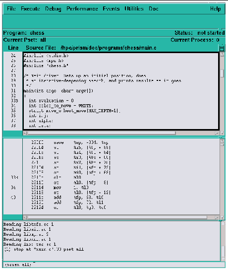 Screenshot of assembly code displayed in the bottom pane of the split source window.