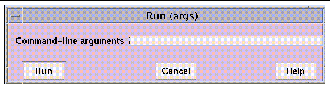 Screenshot of the Run (args) dialog box. Buttons are Run, Cancel, and Help.