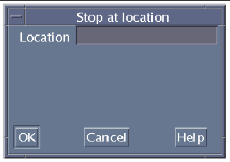 Screenshot of the Stop <loc> dialog box. Buttons are OK, Cancel, and Help.