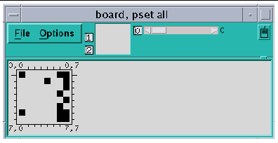 Screenshot of a visualizer displaying a threshold representation of variable named board.