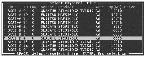 Screen capture of list of available drives from which to select the host drive.