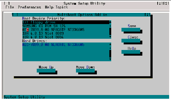 Screen capture of the boot device priority selections from the Tasks submenu of the System Setup Utility main window.