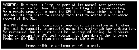 Screen capture of a warning prompt displayed before the PCT (Platform Confidence Tests).