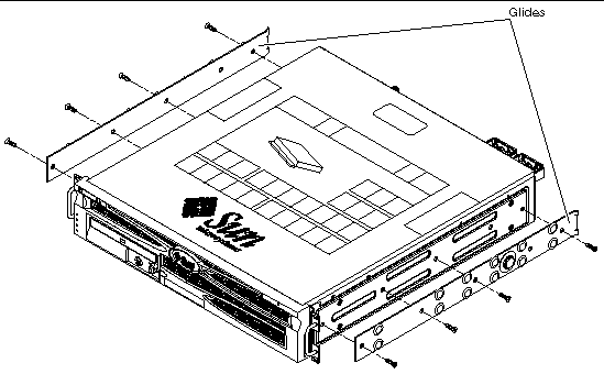 Figure showing where to install glides to the system chassis.