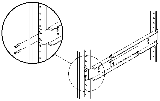 Figure showing the how to secure the adjustable rails to the rack.