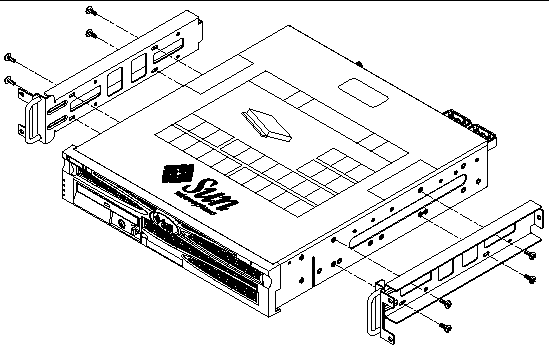 Figure showing how to secure the side rails to the server.