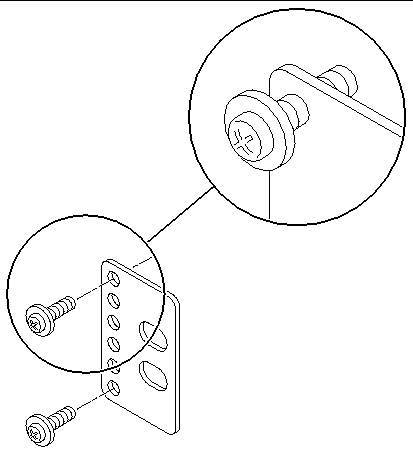 Figure showing how to install the screws to the rear plate's shallowest rack position.