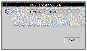 Screen capture of the Setting Agent Options notification box showing the server's TCP/IP address.