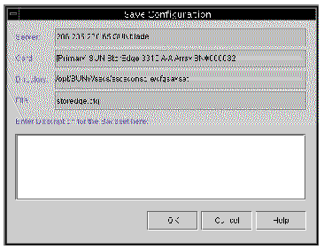 Screen capture of the Save Configuration window showing pertinent details.