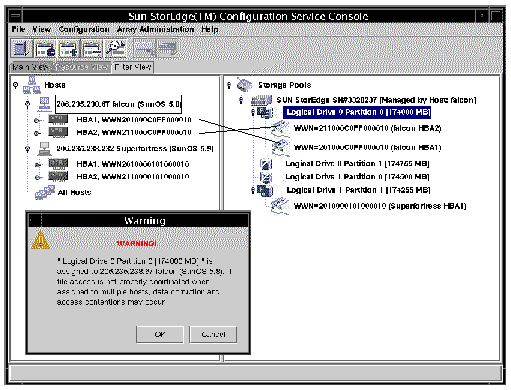 Screen capture showing the warning message informing you that two users accessing the same logical drive at the same time may cause data corruption.