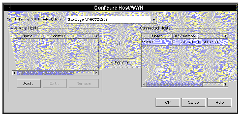 Screen capture of the Host Management window showing Available Hosts and Connected Hosts.