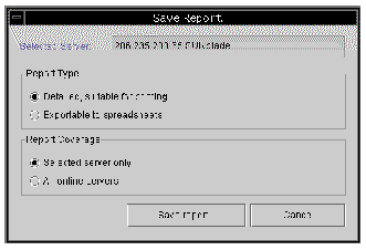 Screen capture showing the Report dialog box for confirming the server's ID.
