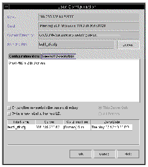 Screen capture showing the Load Configuration window with the Saveset Description tab displayed.