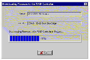 Screen capture showing the Downloading Firmware to the RAID Controller progress bar.