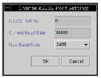 Screen capture showing the Change RS232 Port Settings dialog box.