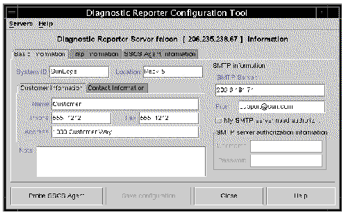 Screen capture showing the Diagnostic Reporter Configuration Tool window with the Basic Information tab selected.