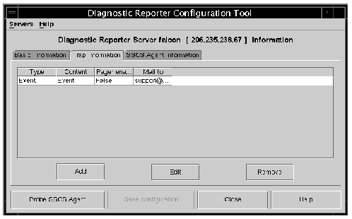 Screen capture showing the Diagnostic Reporter Configuration Tool window with Trap Information tab selected.