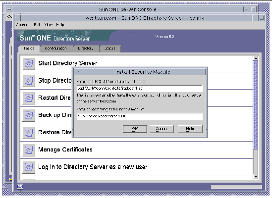 Screenshot of the Sun ONE Directory Server Install Security Module Dialog Box
