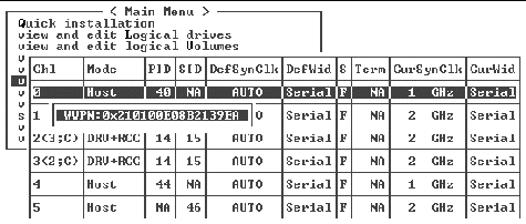 Screen capture showing a list of the device port names on the host loop displayed.