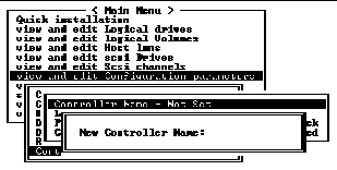 Screen capture showing submenu with "Controller Name - Not Set" chosen and the prompt is asking for the new controller name.