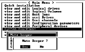 Screen capture showing submenu with "Mute beeper" chosen. The prompt is "Mute Beeper?" 
