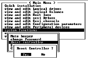Screen capture showing the submenu with "Reset controller" chosen. The prompt "Reset Controller?" is displayed.