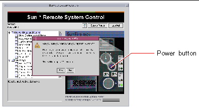 This illustration shows the location of the Power button in the RSC GUI