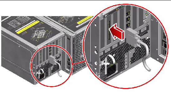 This illustration shows the attachment of a monitor video cable to a video port on the rear of the chassis