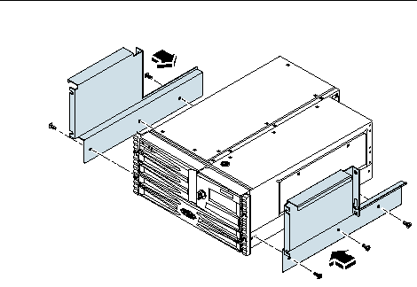 This illustration shows how to attached the mounting brackets to the chassis.
