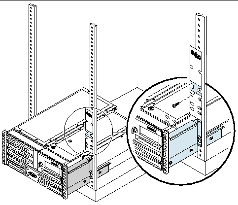 This illustration shows how to locate the mounting holes using the Rack Alignment template.