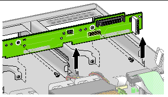 Figure showing removal of the Sun Fire V20z SCSI backplane.