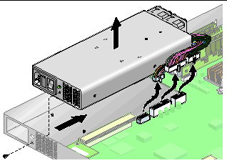 Figure showing the removal of the Sun Fire V20z power supply.