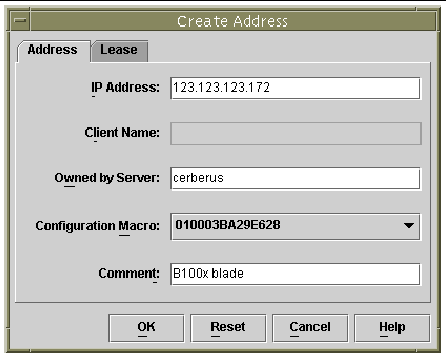 Example of the Create Address window, with the Address tab exposed and containing sample user input.