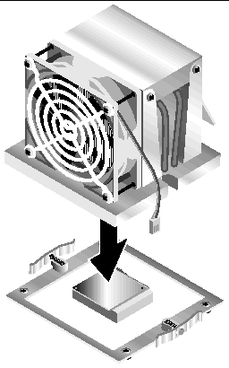 Figure showing how to install the heatsink/fan assembly.