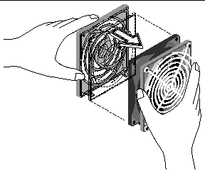 Figure showing removal of the system fan from the system fan frame.