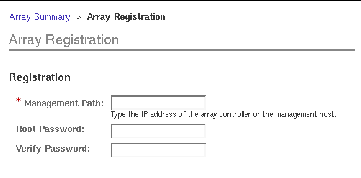 Screen capture of the Array Registration page.
